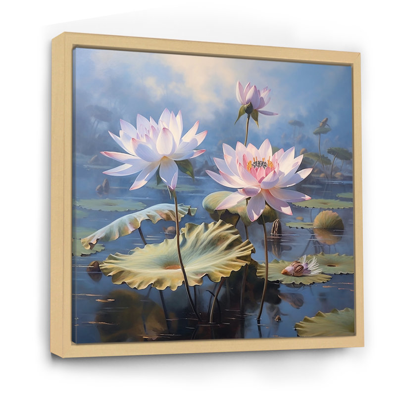 Lotus, éternelle beauté parmi les nénuphars, H 30 po x l 30 po x P 1 po, Cadre naturel flottant