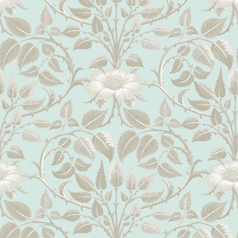 Garden Vine - Emerald Green Botanical Wallpaper, Alabaster Blue, Self-adhesive