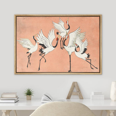 IDÉE4WALL, impression sur toile encadrée, décoration de chambre BCBG, orange vif, ciel, grue, oiseaux, nature, décoration, multicolore, rustique coloré pour le salon, la chambre à coucher, le bureau, encadrée sur toile