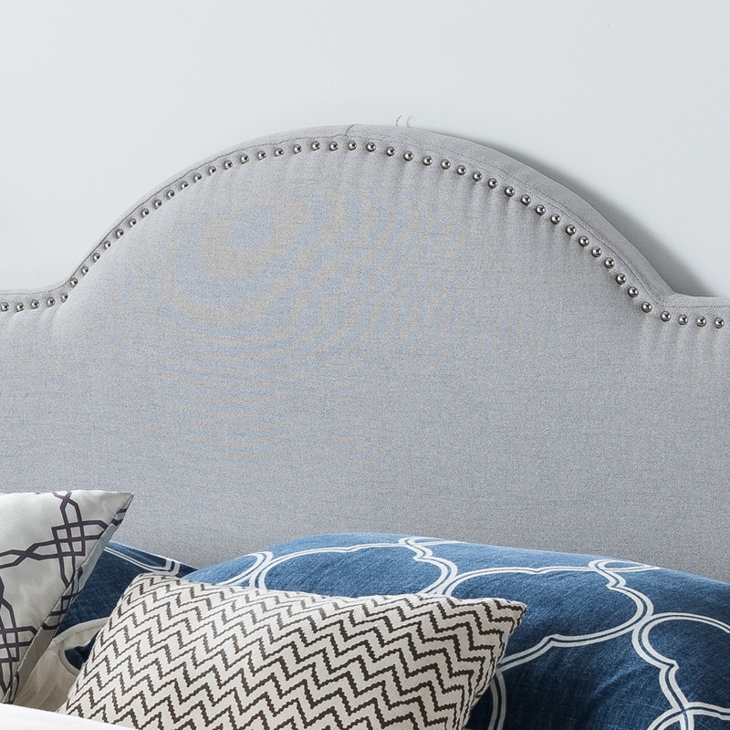 Arched Headboard For Queen And Full Beds - Design, Studded Nailhead Trim, Adjustable Legs, Cozy Fabric & Sized Stylish Silhouette, Feet, Inviting , Grey