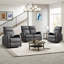 Ensemble de salon inclinable manuel 3 pièces en cuir végétalien gris avec 3 fauteuils inclinables et causeuse-100692905