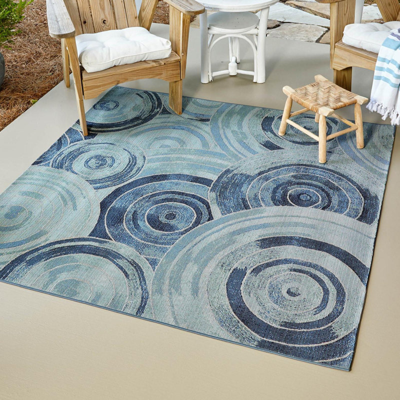 Tapis intérieur / extérieur bleu clair Deweese, Carré 6 pi 1 po