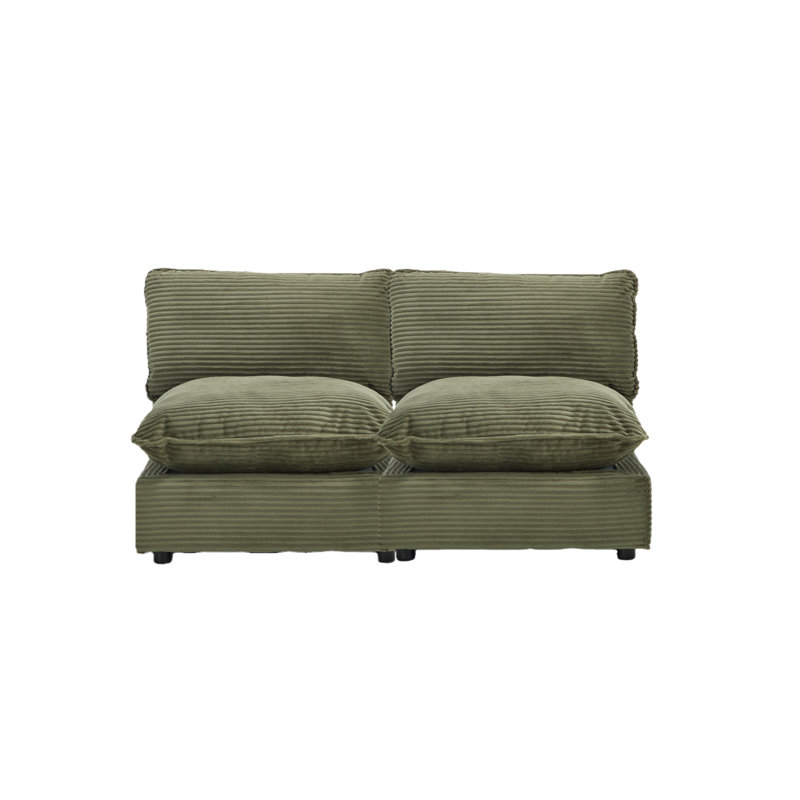 Canapé modulaire sans accoudoirs 2 pièces 67 po, Velours côtelé vert