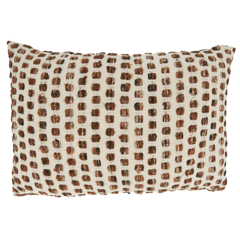 Brown and Beige Rectangular Woven Cotton Throw Pillow