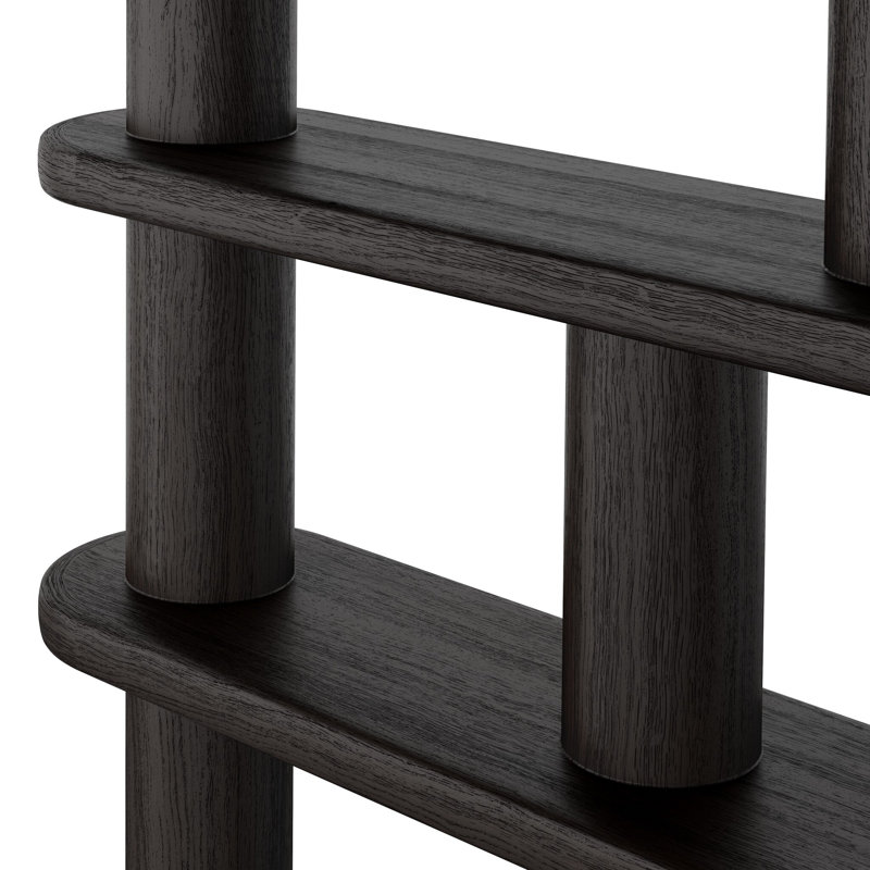 Ebony Oak Wide Geometric Bookcase with Cylindrical Pillars