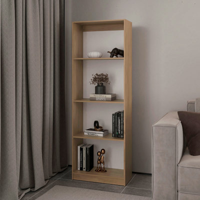 Bibliothèque, 5 tablettes, Macadamia / bois manufacturé blanc