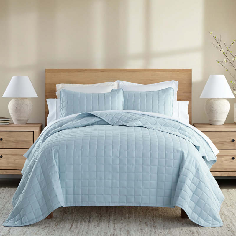 Simply Soft™ Double Brushed Microfiber Square Pattern Quilted Coverlet Set, King/California King Coverlet + 2 King Shams
