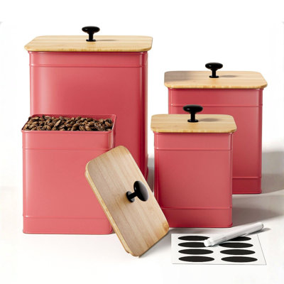 4 Piece Farmhouse Kitchen Canister Set with Airtight Lids & Customizable Chalkboard Labels, Countertop Food Storage Containers for Flour Sugar