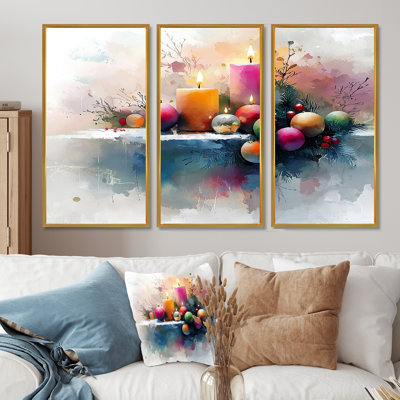 Bougie de Noël rose et orange Glow II - ensemble de décoration murale de Noël