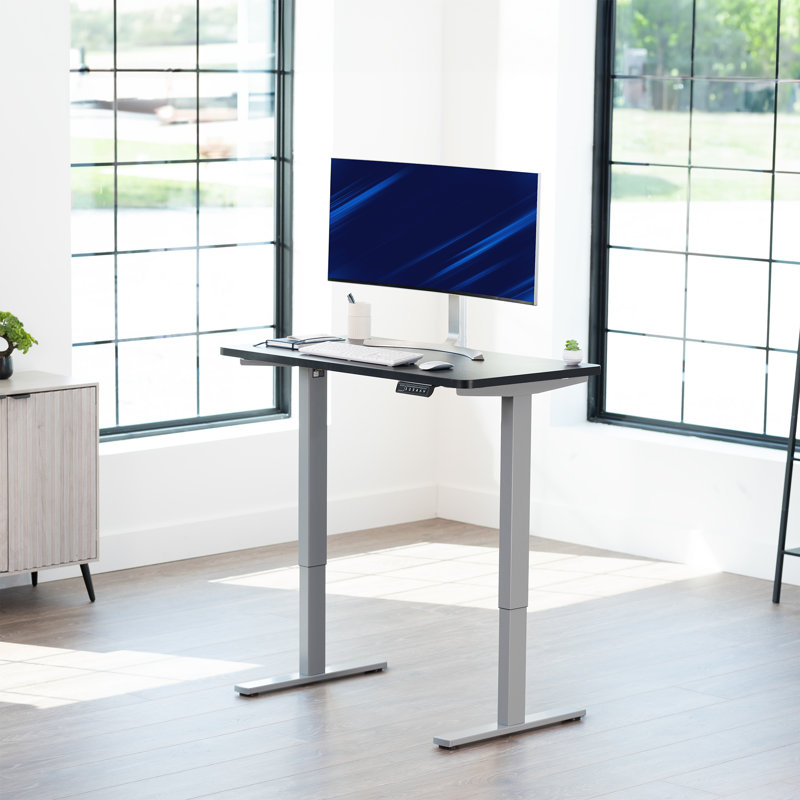 VIVO Single Motor Electric Desk with Push Button Memory Controller, 48.5" H x 43" W x 24" D, Black/Gray