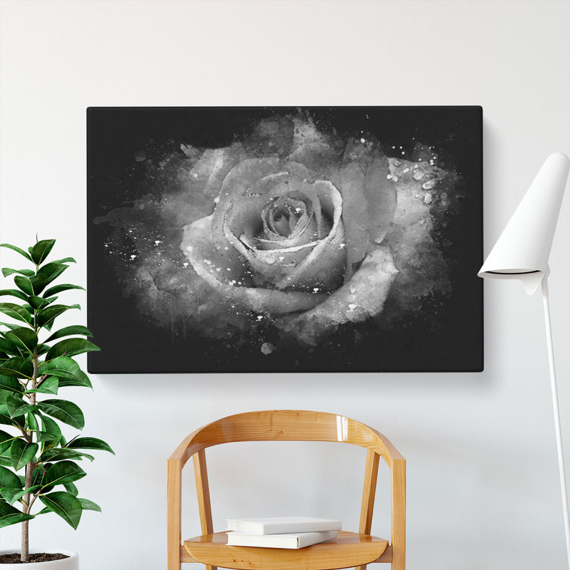 White Rose Flower Paint Splash - Unframed Graphic Art, 50cm H x 76cm W,  Wrapped Canvas