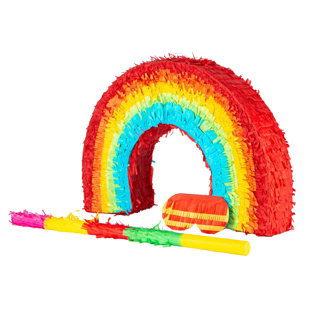 Fax Potato - Pinatas Rainbow Cardboard Pinata, Stick & Blindfold Set - W53cm x D9cm x H36cm - Multi