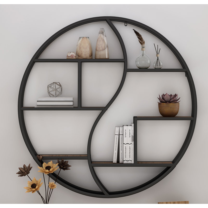 8 Piece Circle Accent Shelf, Black/Natural