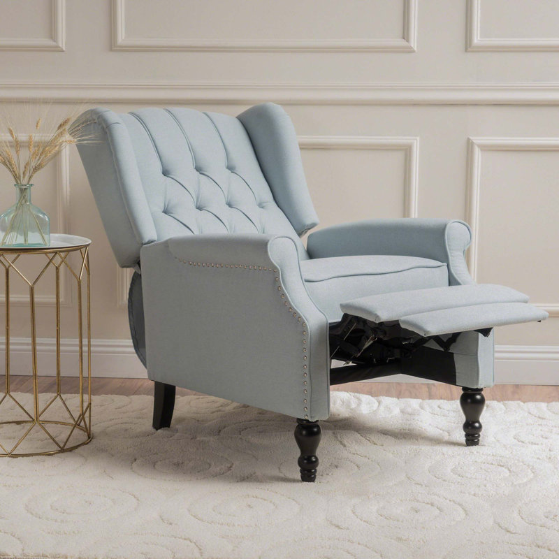 Fauteuil inclinable capitonné en tissu, Tissu bleu clair