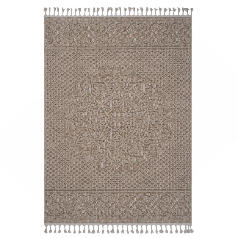 Tapis intérieur / extérieur 4X6 beige / médaillon, Rectangle 4' x 6'2"