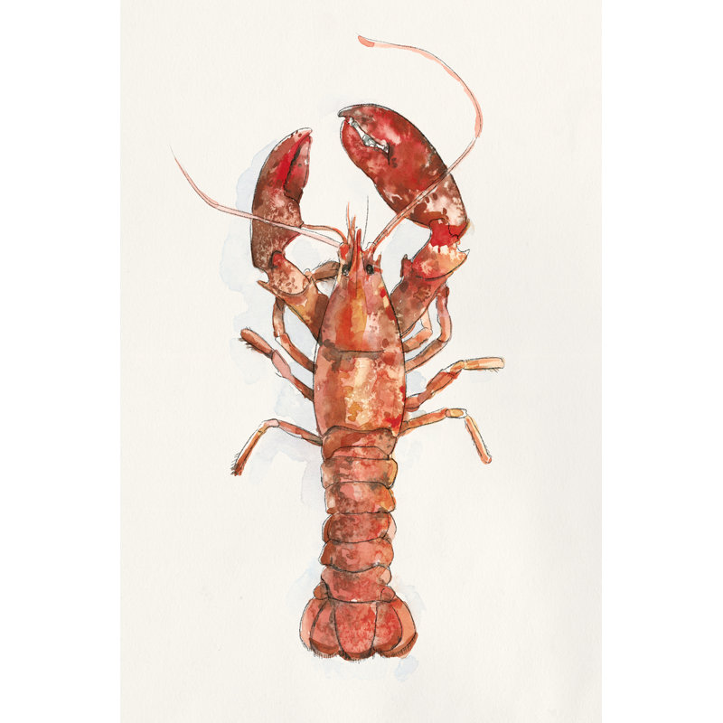 Salty Lobster II by Emma Caroline - Painting on Canvas, 76cm H x 51cm W, Black Floater Framed