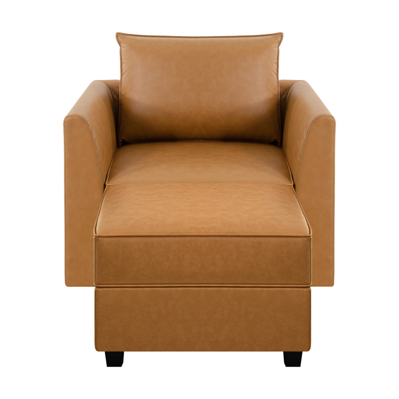 Ruen Convertible Air Leather Accent Chair  for Living Room, Apartment, Office, Yes, Caramel Air Leather