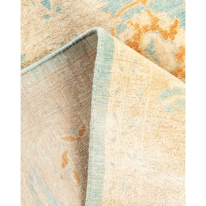 Tapis unique bleu clair / ivoire noué à la main de conception unique 6 pi 3 po x 9 pi Keenan