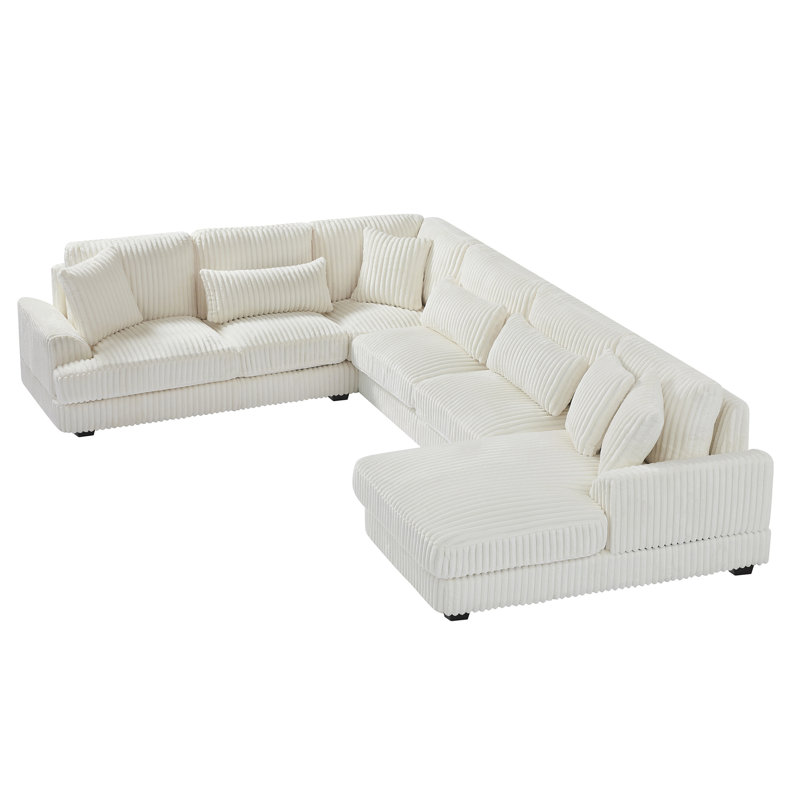 129" Oversized Sectional Sofa U-shaped Sofa Couch, Beige Corduroy