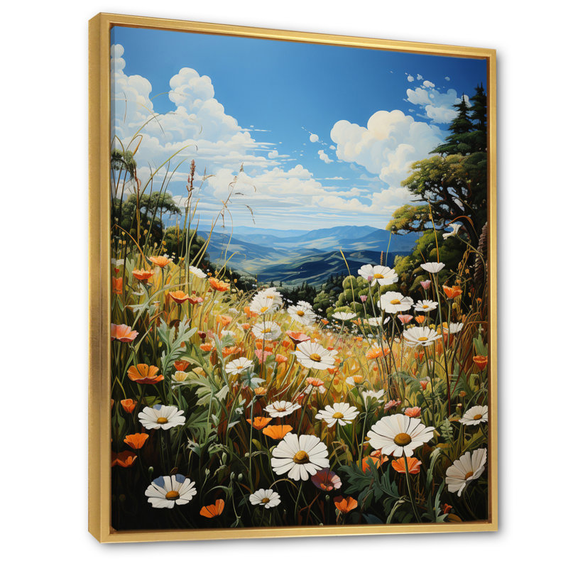 Wildflowers Wonder Meadow - reproduction d'art sur toile, Cadre flottant doré, H 44 po x l 34 po x P 1,5 po
