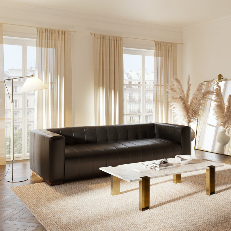 Canale Full-Grain Genuine Italian Leather Tufted Sofa, 99" W, Onyx Black