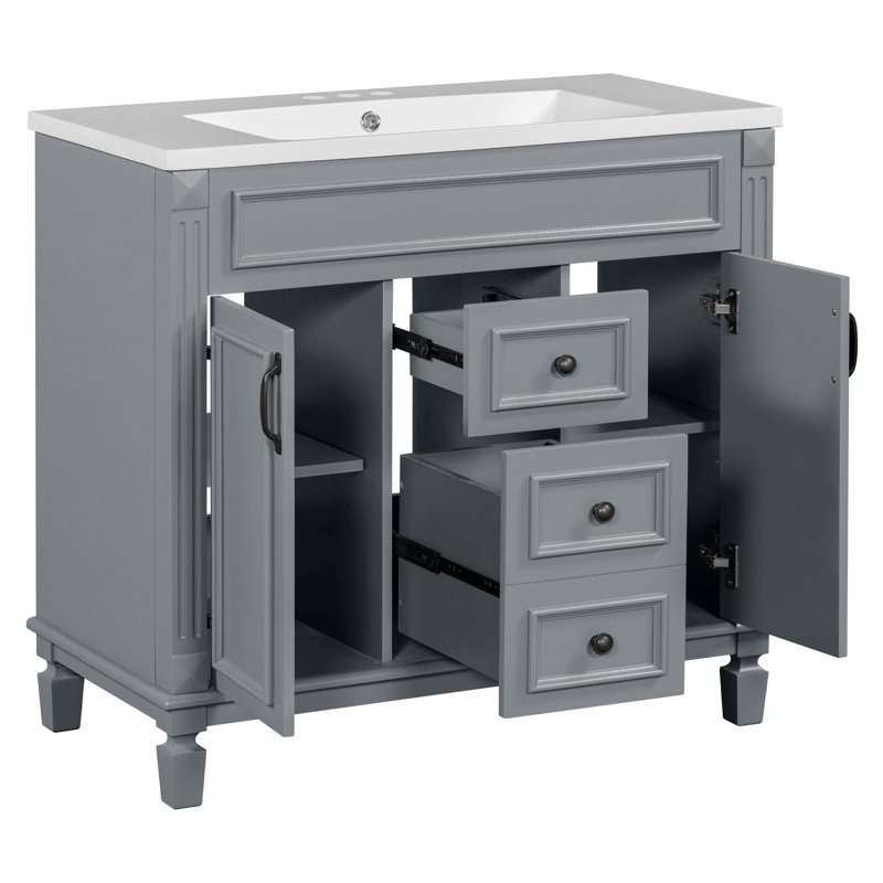 Ensemble de meuble-lavabo simple 35,9 po Desireah, Gris