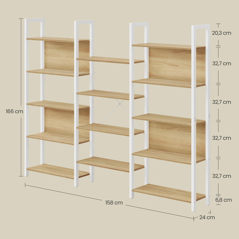 Jaliyah 166cm H x 158cm W Steel Etagere Bookcase, Golden Oak