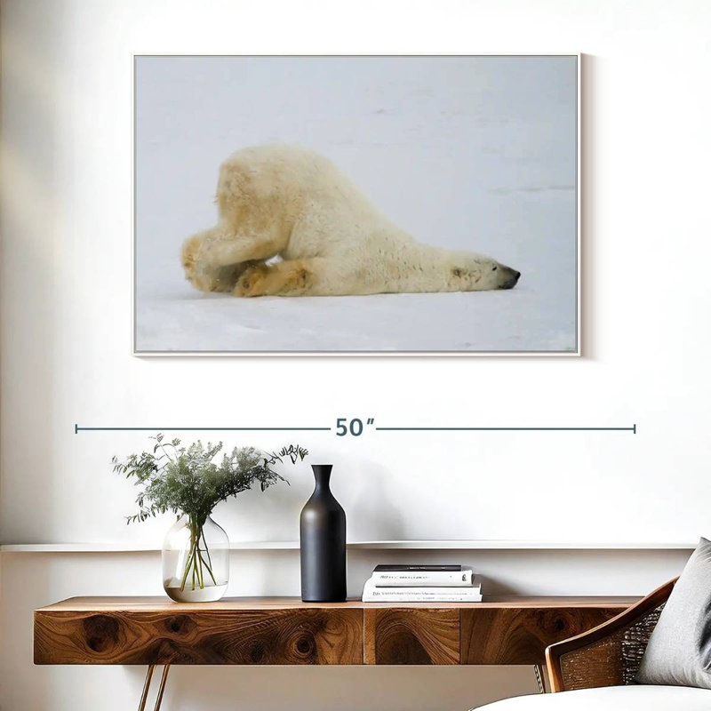 Ours polaire paresseux, Cadre flottant blanc, 40 po x 27 po