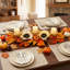 Centre de table automnal avec bougeoir en forme de tournesol et de feuille d'érable, composition florale artificielle et 3 supports à bougies en métal, idéal pour décorer une table ou un foyer sur le thème des récoltes de Thanksgiving.
