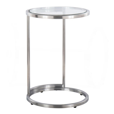 Table de bout ronde en acier inoxydable avec plateau en verre transparent Zenn