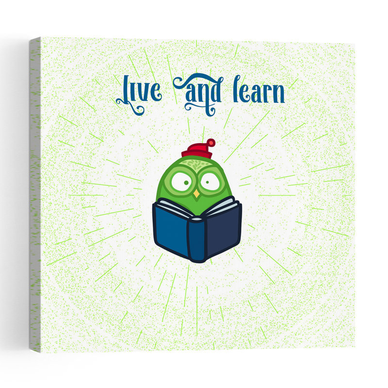 Hibou sage lisant un livre, illustration murale contemporaine représentant un hibou en forêt, H 32 po x l 32 po