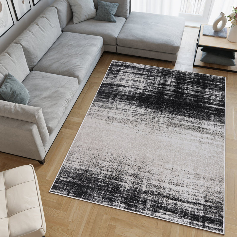 Machine Washable Nash Charcoal/Ivory Rug, Rectangle 5' x 8'