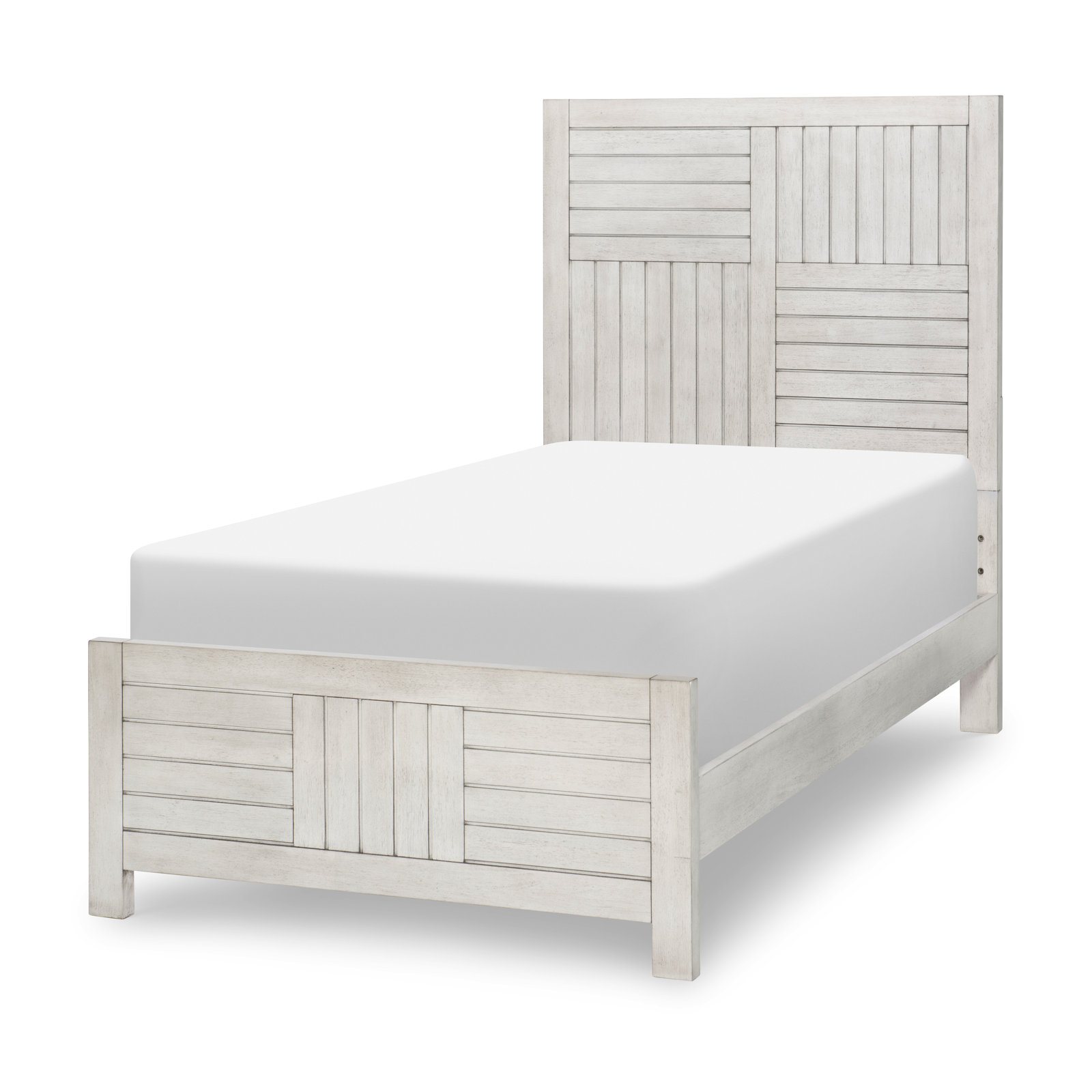 Tyson Full Solid Wood Panel Bed, Twin, Stone Path White
