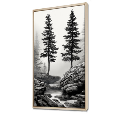 Pin noir noir et blanc par River Stream I - décoration murale nature noire, impressions encadrées rustiques