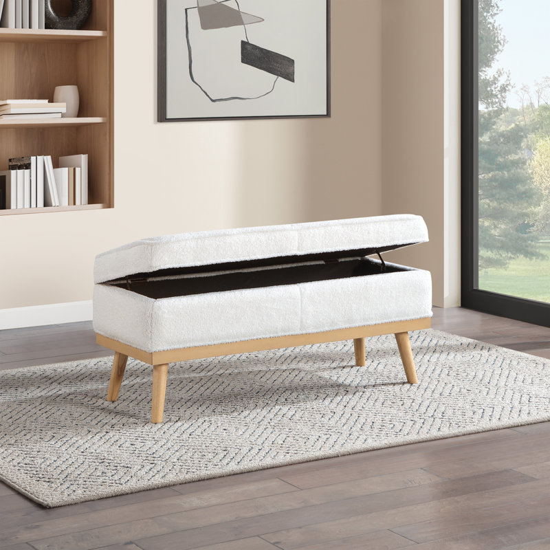 Boyu Polyester Blend Upholstered Storage Bench, White Teddy