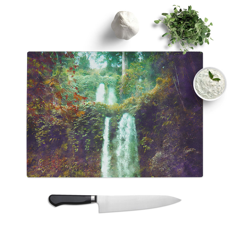 Waterfall in Lombok Indonesia Painting Chopping Board, 0.4cm H x 28.5cm W x 39cm L