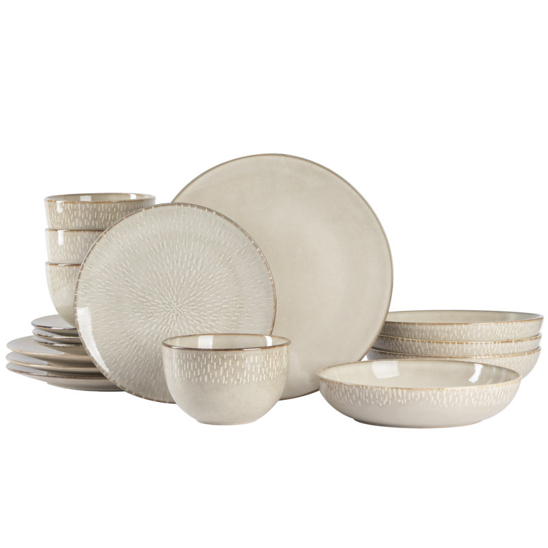 16-Piece Taupe Ceramic Dinnerware Set with Reactive Glaze