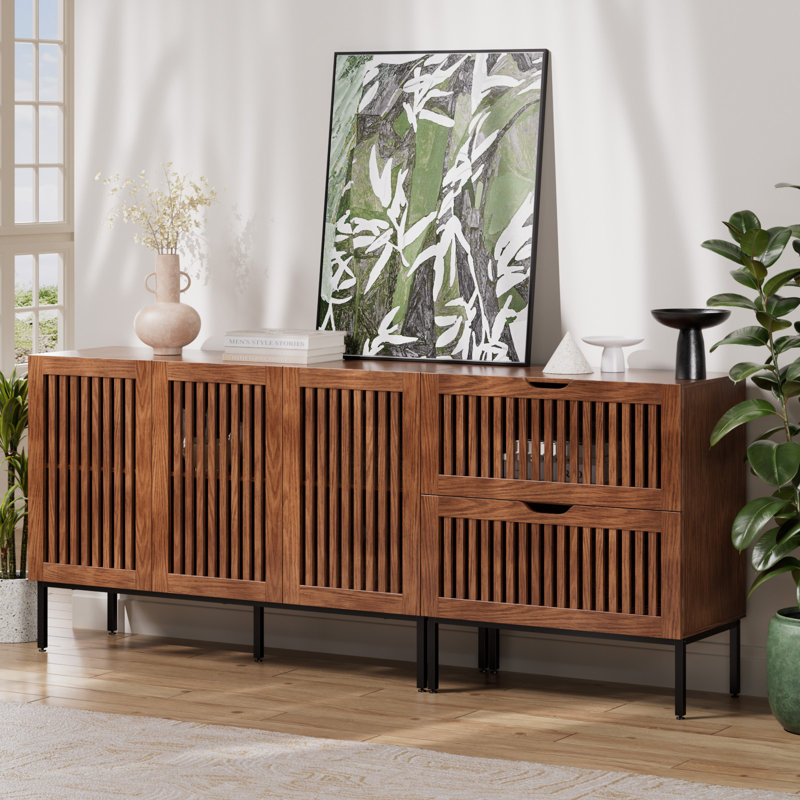 Storage Cabinet,75" Farmhouse Buffet Cabinet With Metal Base And Adjustable Shelves,sideboard Coffee Bar Cabinet With 3 Doors For Kitchen,dining Room,living Room,brown