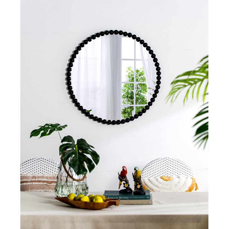 32 "miroir circulaire avec cadre perlé en métal, miroir mural pour le hall d'entrée de la chambre à coucher du salon