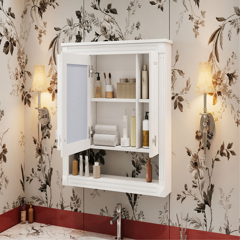 Armoire de salle de bain 35 po avec miroir, armoire à pharmacie murale avec tablette ouverte, armoire de rangement avec porte à miroir