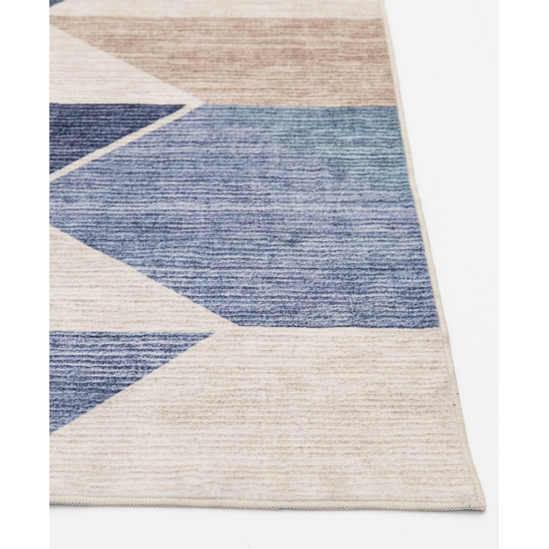 Tapis d'intérieur en polyester géométrique beige / bleu 2 pi 3 po x 6 pi George Oliver
