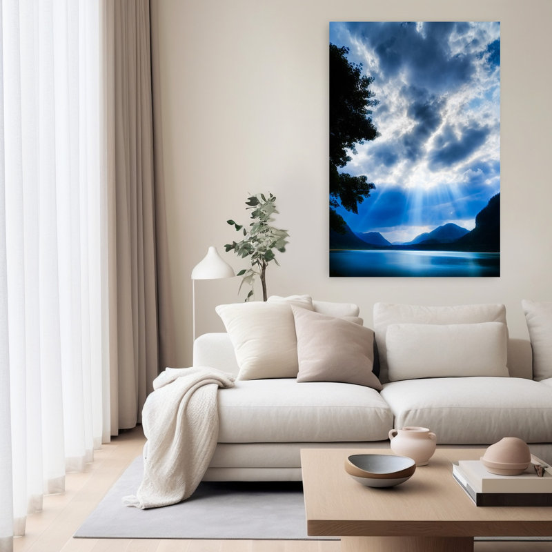 God Rays Over Sylvenstein Lake, Bavaria, Germany Abstract Contemporary Forest Landscape Wall Art, H 60 po x l 40 po