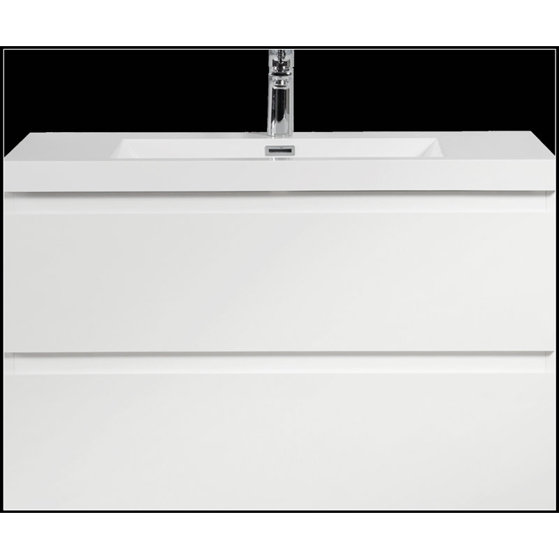 Meuble-lavabo flottant avec lavabo, rangement mural moderne pour une salle de bain propre et élégante, Blanc lustré, 35"