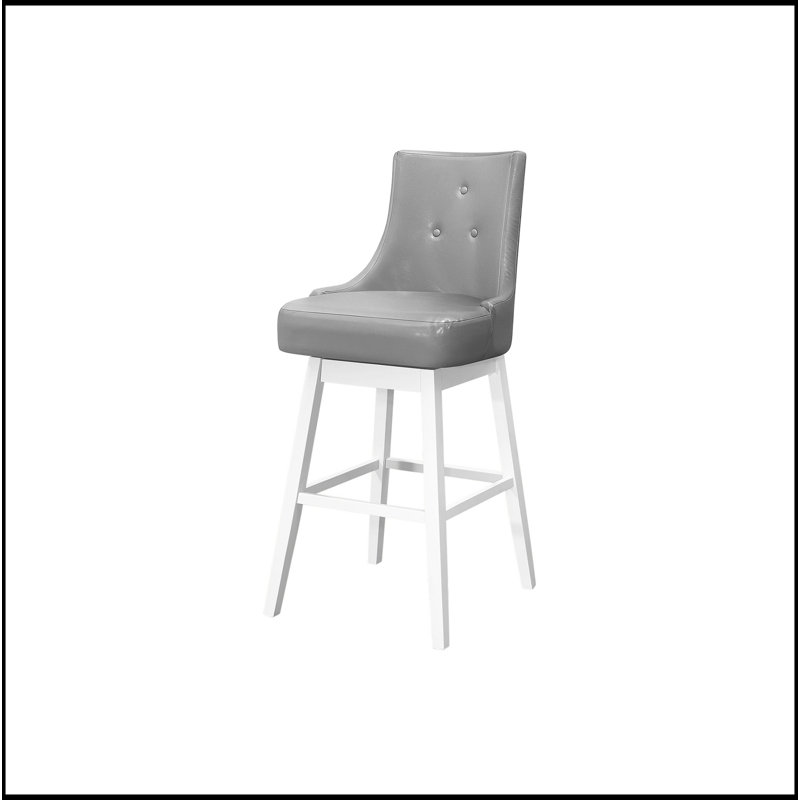 Tabouret de bar transitionnel, ensemble de 2, pivotant, hauteur de bar, bois blanc, aspect cuir gris