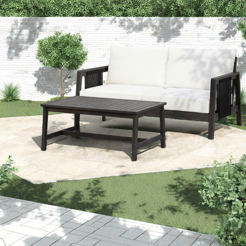 Comfortable Patio Sofas, Acacia Wood Set, Modern Deck Backyard Seating