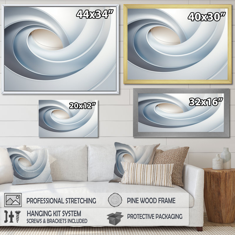 «White Orbiting Overture Spiral», spirales abstraites, impressions sur toile_106159, H 16 po x l 32 po x P 1 po, Toile tendue