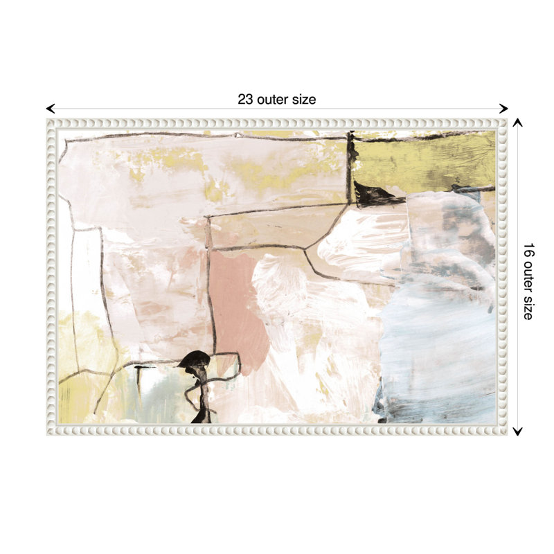Abstract Pastels Graphic Art on Canvas with White Beaded Frame