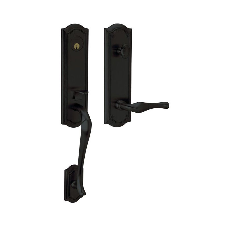 Bethpage Handleset with Single Cylinder Deadbolt and Door and Rosette, Satin Black, Yes, Right