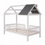 Lit simple, maison en bois avec clôture-12341467
