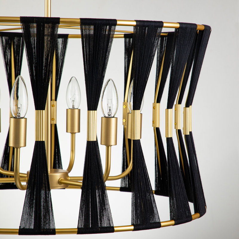 Renessa 6-Light Hand-Wrapped Rope Drum Chandelier, Brass/Black
